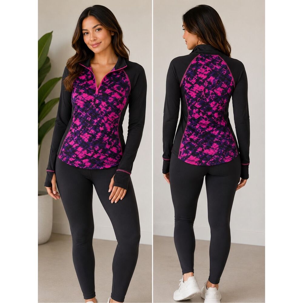 Zone Pro Pink Black Quarter Zip Athletic Pullover Medium Workout Top